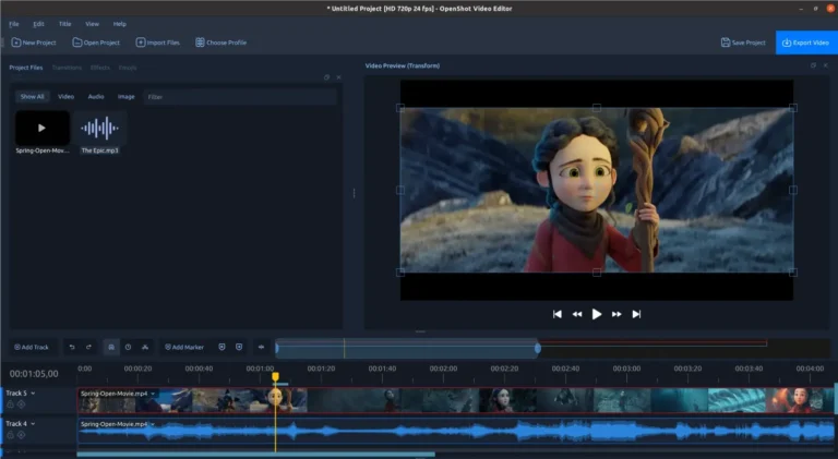 Tela do Openshot Video Editor