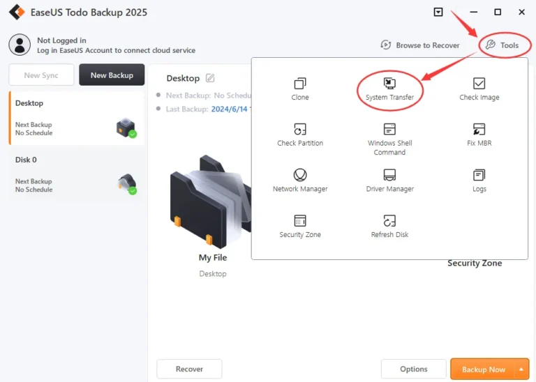 Tela do EaseUS Todo Backup