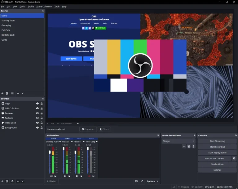 Tela do OBS Studio Download