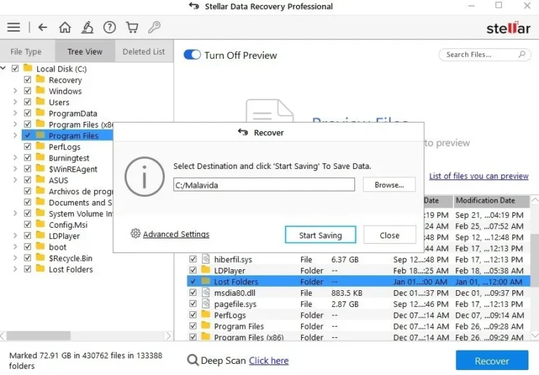 Tela do Stellar Data Recovery